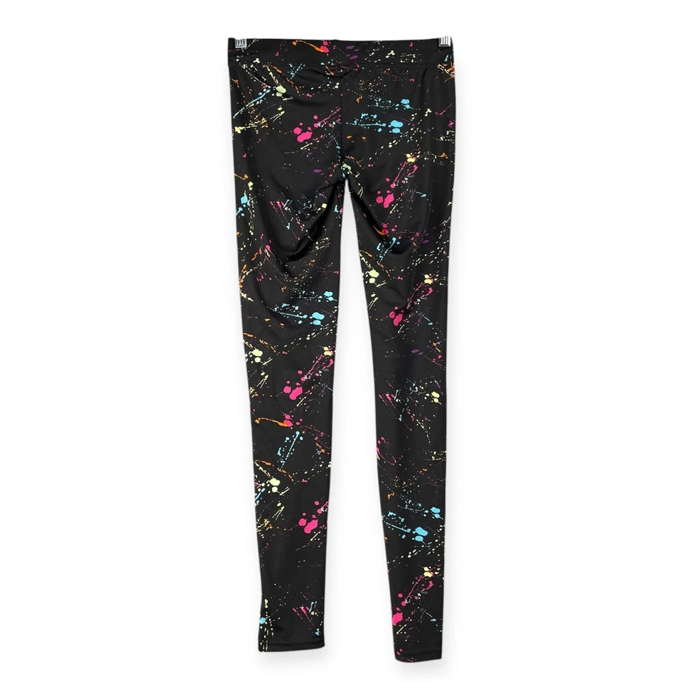 Leggings femininas Tipsy Elves neon splatter TAMANHO MÉDIO preta pintura multicolorida - Imagem 2 de 4