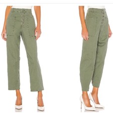 Pistola Pants Women 28 Green Tammy High Rise Button Fly Utility Straight Leg