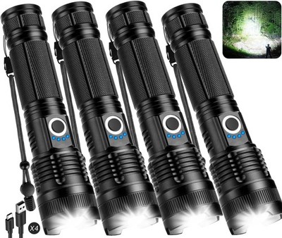4 Pack Rechargeable LED Flashlights High Lumens Super Bright Waterproof 5 Modes