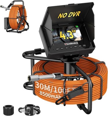 100FT Sewer Camera 22MM Borescope Inspection with 4.3'' Screen and 12 LEDs