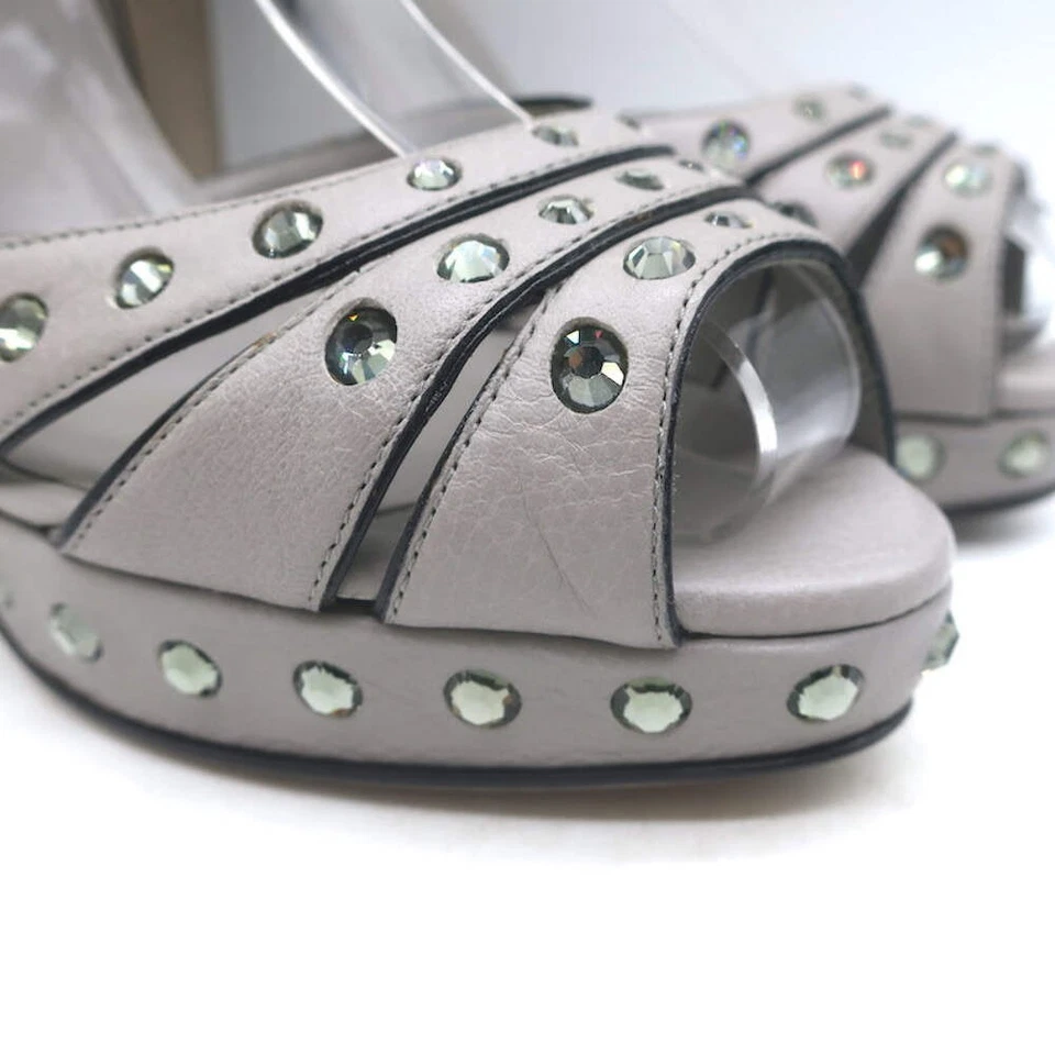 Sandalias Valentino con plataforma adornadas en cristal con correa de cuero gris talla 37 Foto 3 de 4