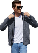 Men'S Casual Slim Full Zip Thick Knitted Cardigan Sweaters with Pockets