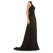 Mac Duggal Black Halter Cutout Back Formal Prom Evening Gown Size 8