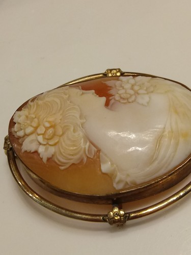 Victorian Huge Gold Filled Carved Shell Cameo Pendant Brooch 1800's - Picture 3 of 4