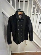 Superdry Black Wool Blend Heavyweight Pea Coat Lined Overcoat. 2XL XXL