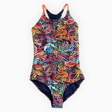 Athleta Girl Field Day One Piece Swimsuit Multicolor Swirl Print Kids XL Size 14