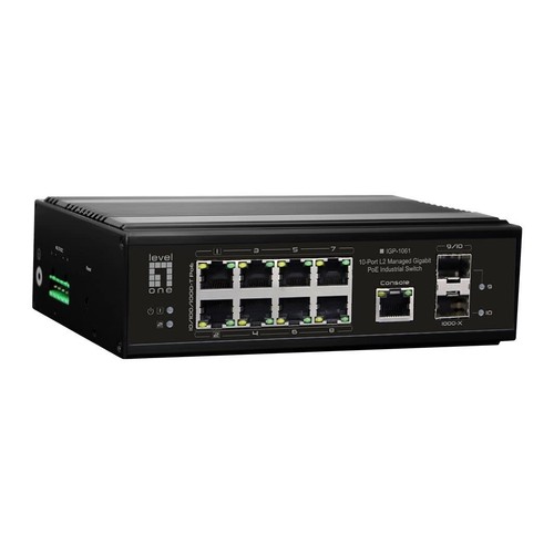 LevelOne IGP-1061 10-Port L2 Managed Gigabit PoE Industrial Switch, 802.3AT/AF/B