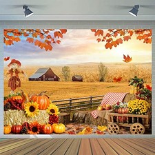 7X5FT Fall Backdrop Autumn Harvest Backdrop Thanksgiving Hay Maple 7x5ft