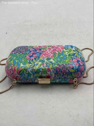 Lilly Pulitzer Womens Multicolor Floral Gold Chain Strap Clutch Handbag