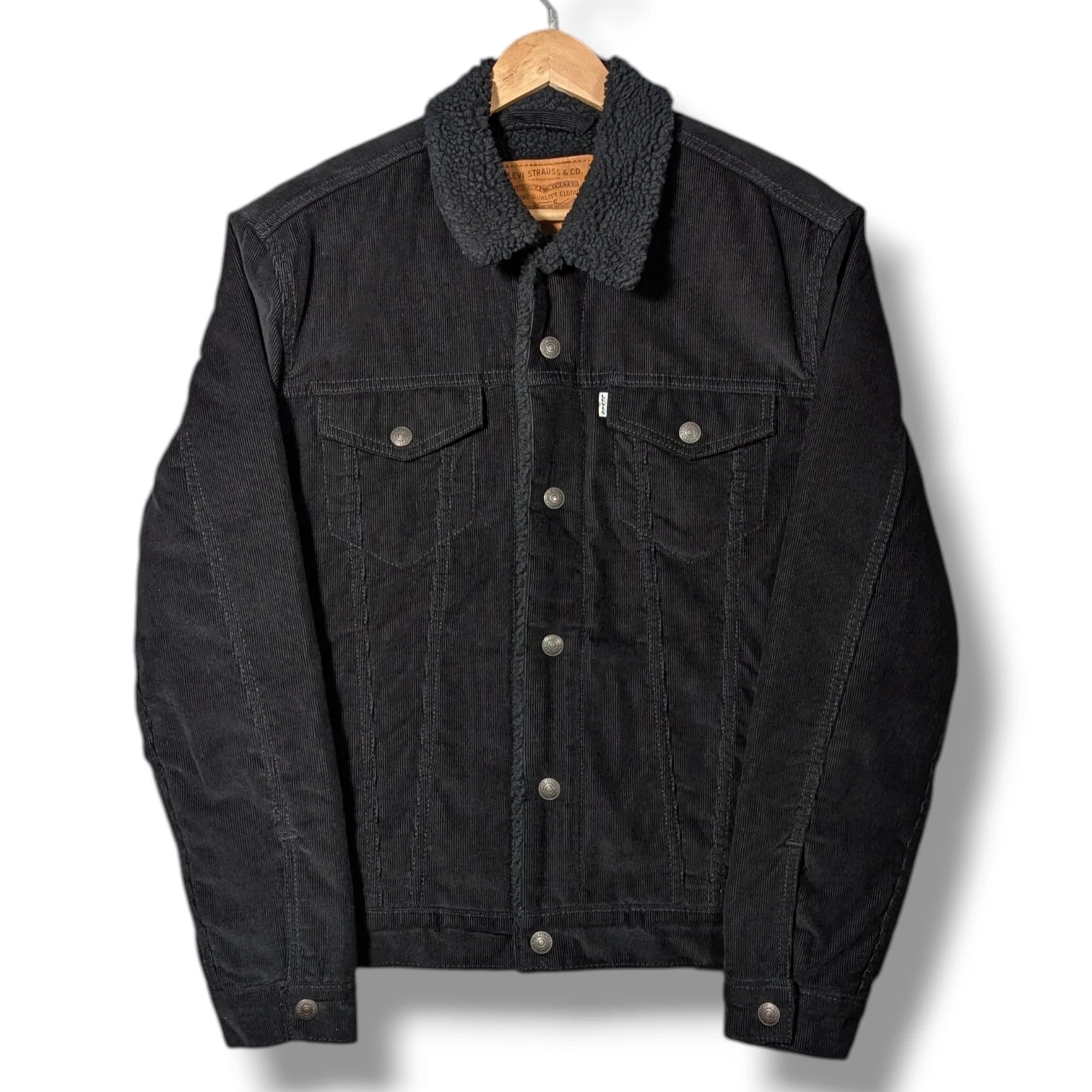 Levis Black Sherpa Jacket Mens Medium Corduroy Trucker Type 3 Retro USA Premium