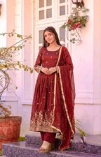Presenting New Maroon Silk Kurta Palazzo With Dupatta For Wedding Wear