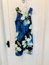 Eliza J Navy Floral High Neck Stitch Detail Dress With Pockets Size 4