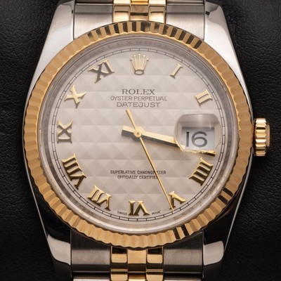 Rolex Watch Datejust 116233 Fluted Bezel Ivory Pyramid Dial 36mm BOX & PAPER