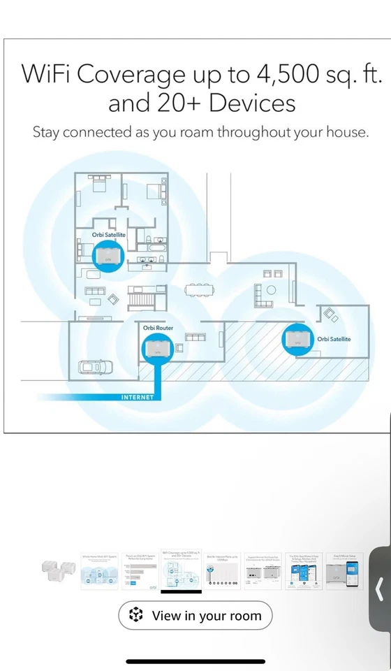 RBK13 Netgear Orbi Whole Home Mesh WiFi System Dual Band WiFi Up To 4500 Sq - Image 4 of 4