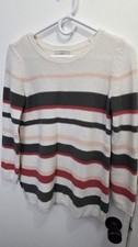 LOFT XS Pullover Sweater White Multi Striped Knit Crew Neck Long Sleeve