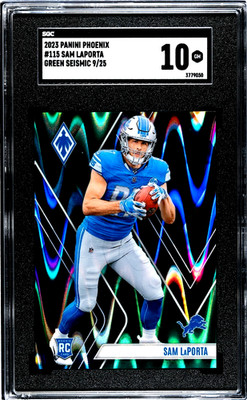 2023 Panini Phoenix Sam LaPorta RC Green Seismic /25 #115 SGC 10 Lions