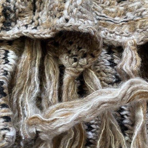 Skies Are Blue Women M Cable Knit Open Cardigan Blazer Fringed Wool Blend Brown - Picture 6 of 9