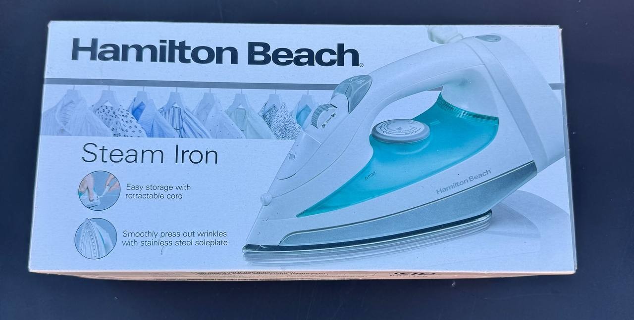 Hamilton Beach Steam Iron Stainless Steel Soleplate Retractable Cord Open Box