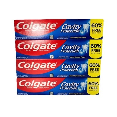 Colgate Cavity Protection Fluoride Toothpaste 4 OZ Great Regular Flavor - 4 Pack