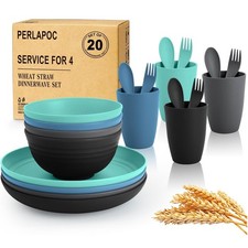 Unbreakable Wheat Straw Dinnerware Set 20 PCS - Kids Plates and Bowls Set for...