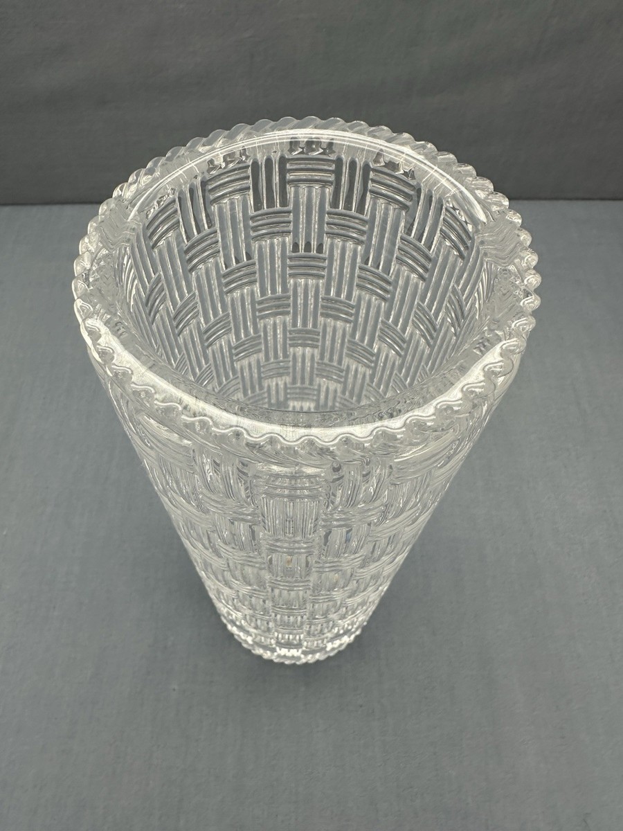 TIFFANY & CO Woven BASKET WEAVE Crystal Glass 8” CYLINDER VASE