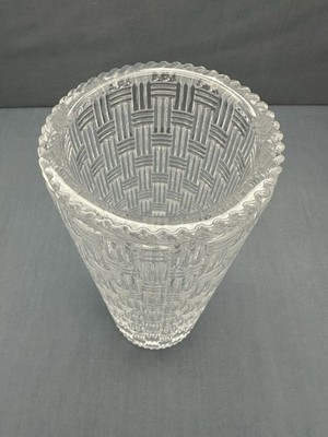 TIFFANY & CO Woven BASKET WEAVE Crystal Glass 8” CYLINDER VASE