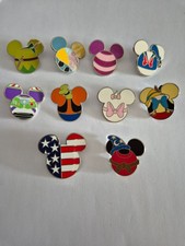 10 Walt Disney World Character Icon Trading Pins in Mickey Head Shape