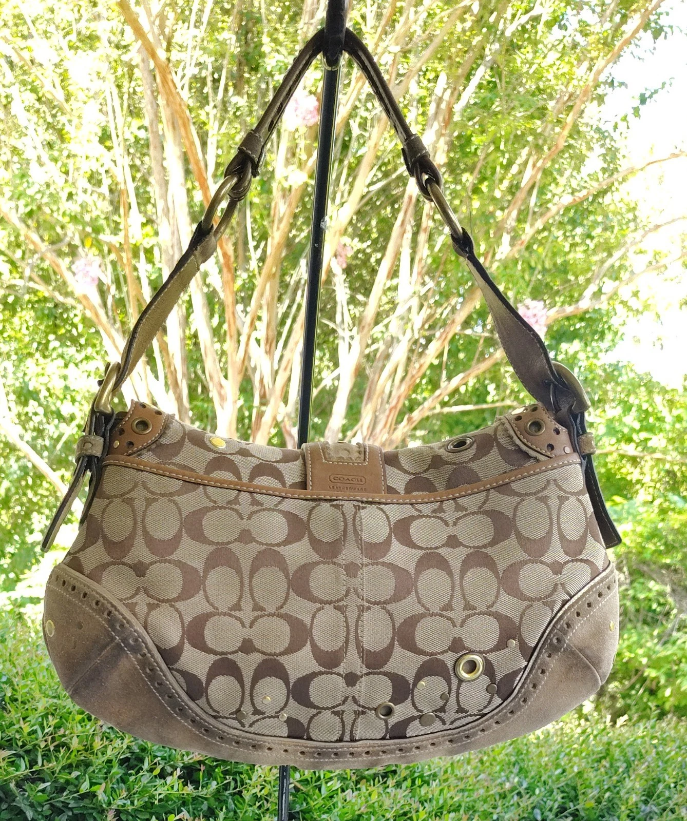 Borsa a tracolla Coach MEDIUM 9451 vintage Y2K Soho beige firma C tela rivetto