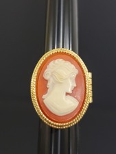 Vintage Oversized Avon Gold Tone Perfume Cameo Locket Ring 1970s Adjustable