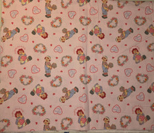 1/2 yard Vintage Valentines Raggedy Ann Andy Valentines Pink Flannel Fabric
