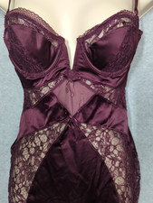 VICTORIA'S SECRET Fearless Black Orchid Garter Slip 34B Mixed Sheer Mesh Lace