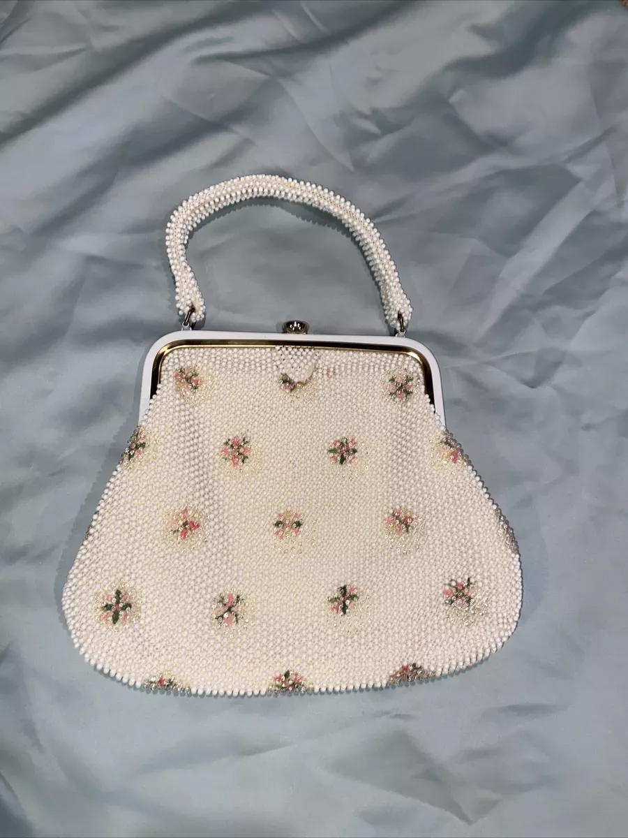 70011 B1 VHB Vintage 1950's Lumured Floral Pattern Beaded Handbag