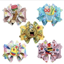 5 pack School Education Pre-cut 4" faux leather hair bow PREMIUM DIY KIT