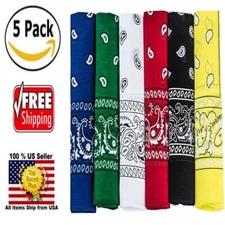 Pack of 5 X-Large Polyester Non Fading PAISLEY Bandanas 27 x 27 Inch - Party and