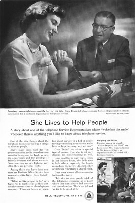 Bell Telephone System Telephone Company Service Gaye Evans Vintage Print Ad 