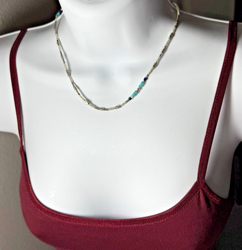 Collar Gargantilla Vintage Delicado Esterlina Y Turquesa Cuentas Pájaro Peyote - Imagen 5 de 12