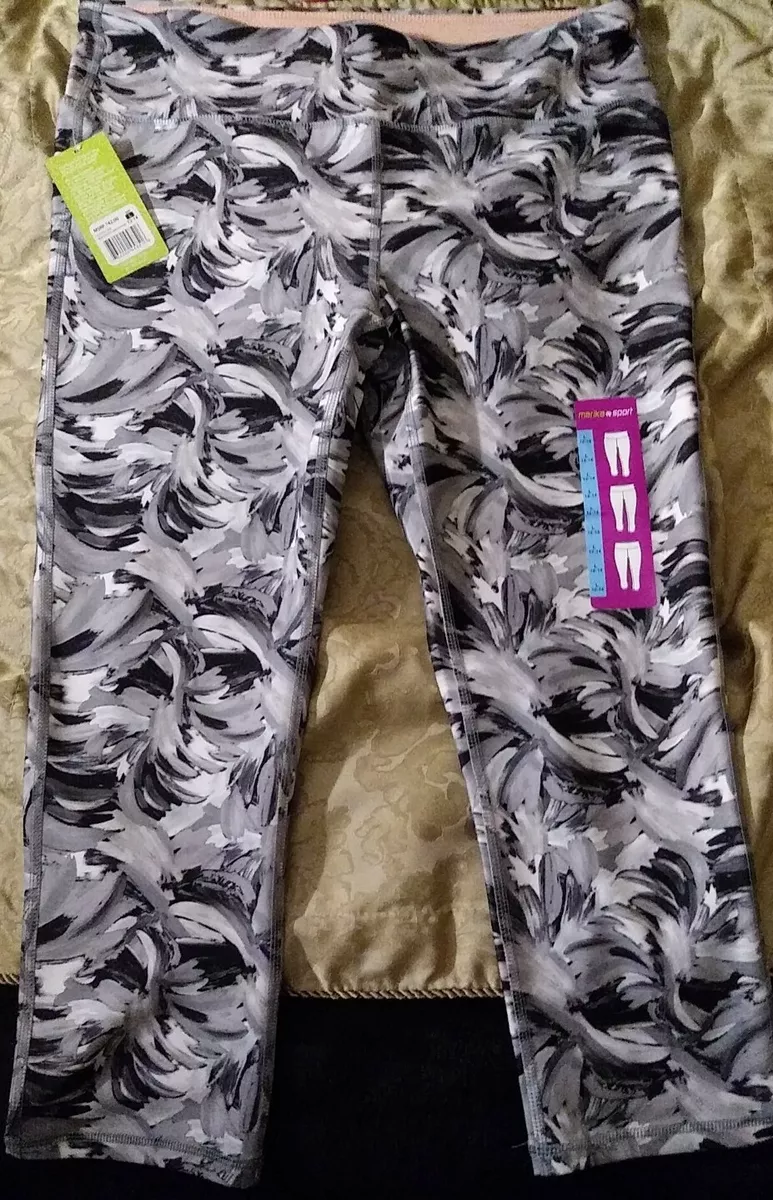 NEW Marika Sport Active Wear Capri Pants LG 12-14 Blk Gray White