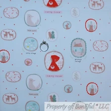 BonEful FABRIC FQ Cotton Quilt VTG Blue White Red Riding Hood Scenic Forest Deer