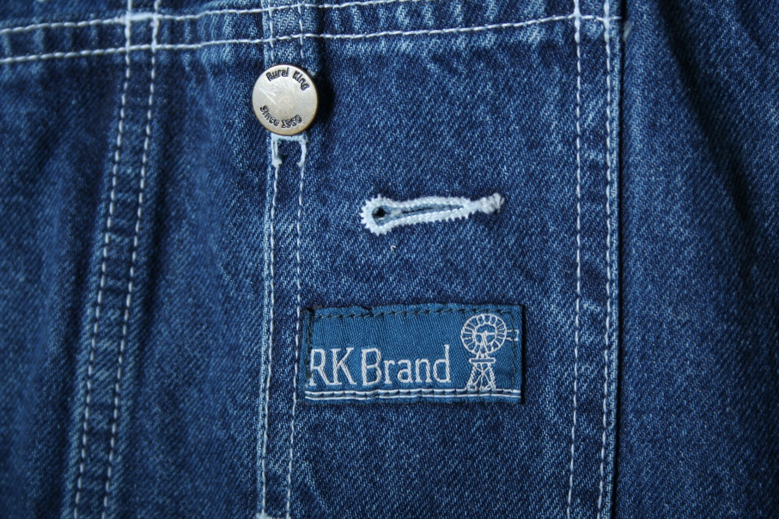 RURAL KING "RK Brand" Blue Denim Bibs Overalls Sz. 38x34 (Actual 33