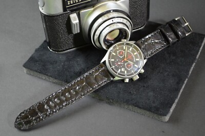 MA WATCH STRAP 22 20 18 MM BLACK SHINY GENUINE GATOR SKIN ROUND SCALES BAND