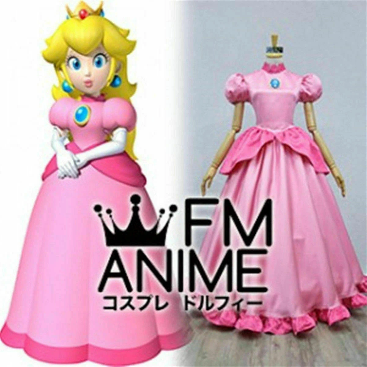 Super Mario Princess Peach Pink Dress Cosplay Costume