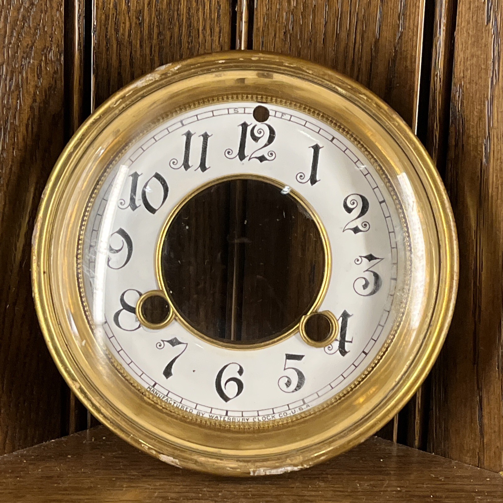 Vintage Waterbury Round Clock Glass Face Dial Door 4-3/4" Bezel Mantel ...