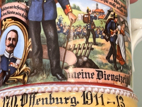 1913 German Lithophane Regimental Military Stein Infantry members listed - Picture 10 of 11