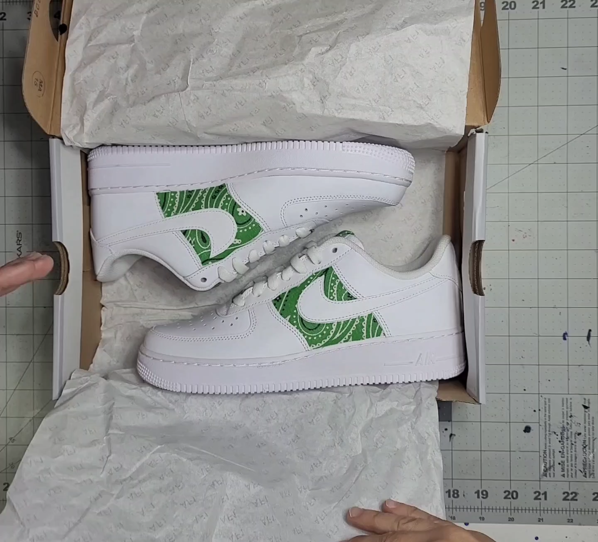 Custom Shoes Bandana Nike Swoosh Custom Air Force Low Green Apple