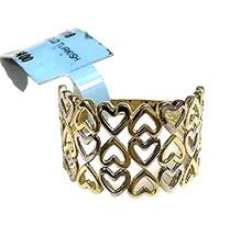 NEW 10K 2 TONE SOLID YELLOW,WHITE GOLD MULTI HEART SHAPE BAND RING -SIZE 7.5 & 8