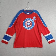 Marvel Men Shirt Large Red Hockey Jersey Captain America Logo Graphic Tee