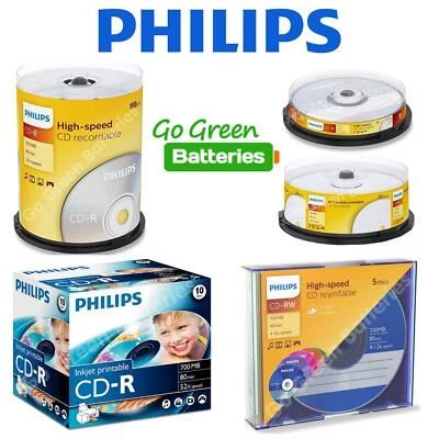 Philips CD-R CD-RW Blank Recordable Rewritable Discs 5/10/25/50/100 Pack - Image 1 of 4