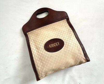 Sac cabas en toile diamante et cuir GUCCI Vintage 1970s - Photo 1/4