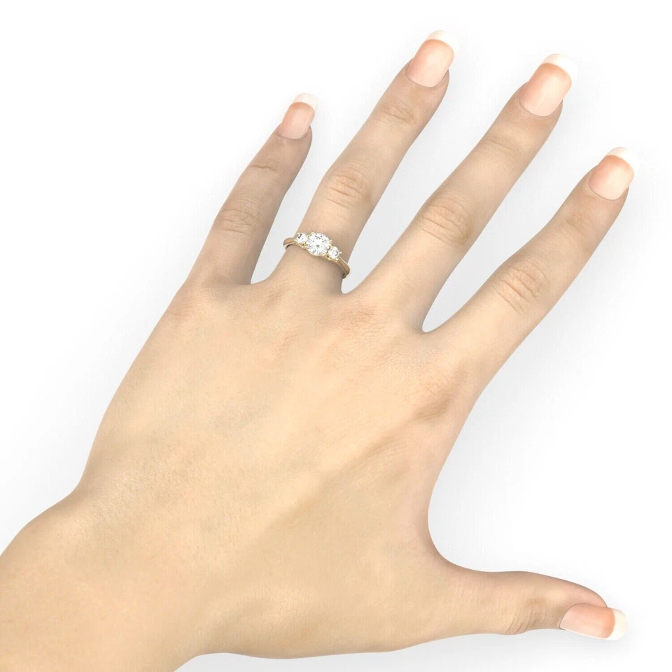 Bague promesse de fiançailles simulée plaquée or jaune 14 carats coupe ronde ... - Photo 2/4