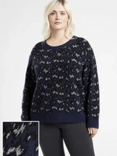 Athlea Hawthorn Textured Crew Sweater (Merino Wool)-Sahara Navy-Size 3X-NWT